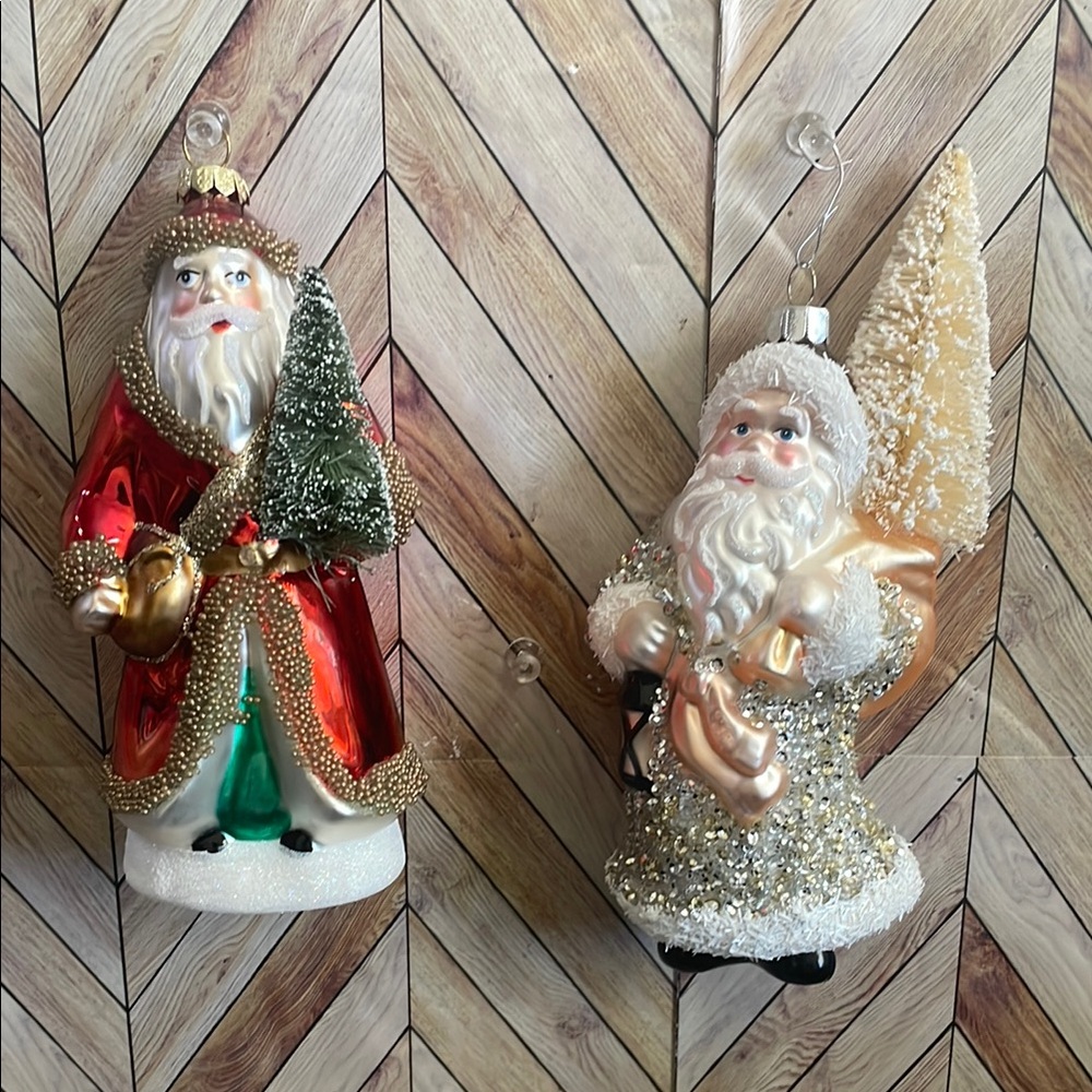 Glass Festive‎ VTG Santa Claus Holiday Ornaments Set  with tree & embellishments